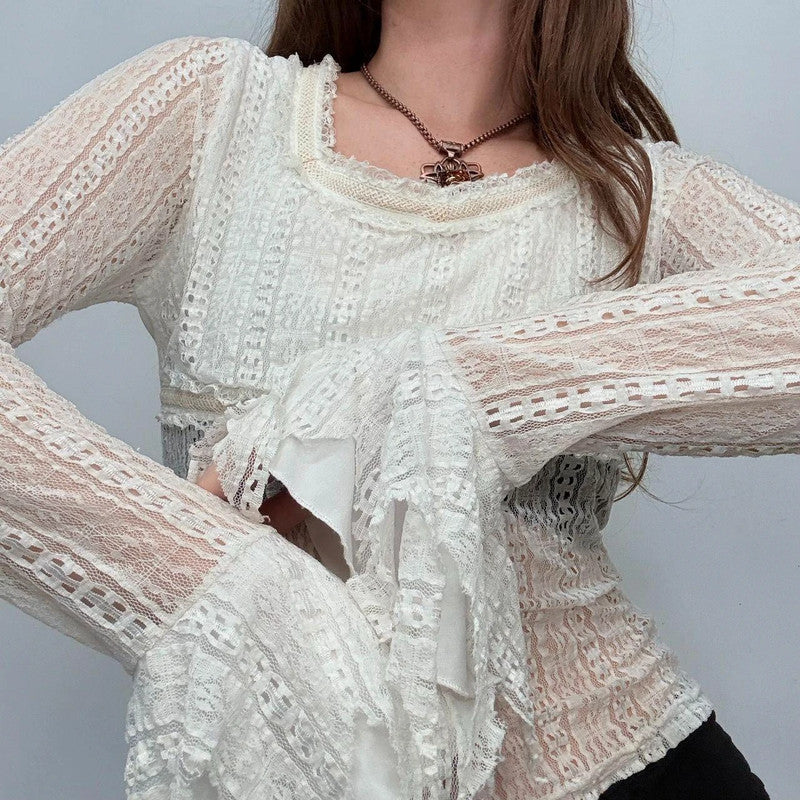 cream lace flared coquette shirt