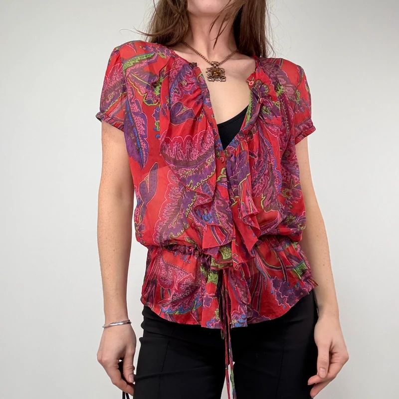 Sheer Floral Silk Paisley Shirt