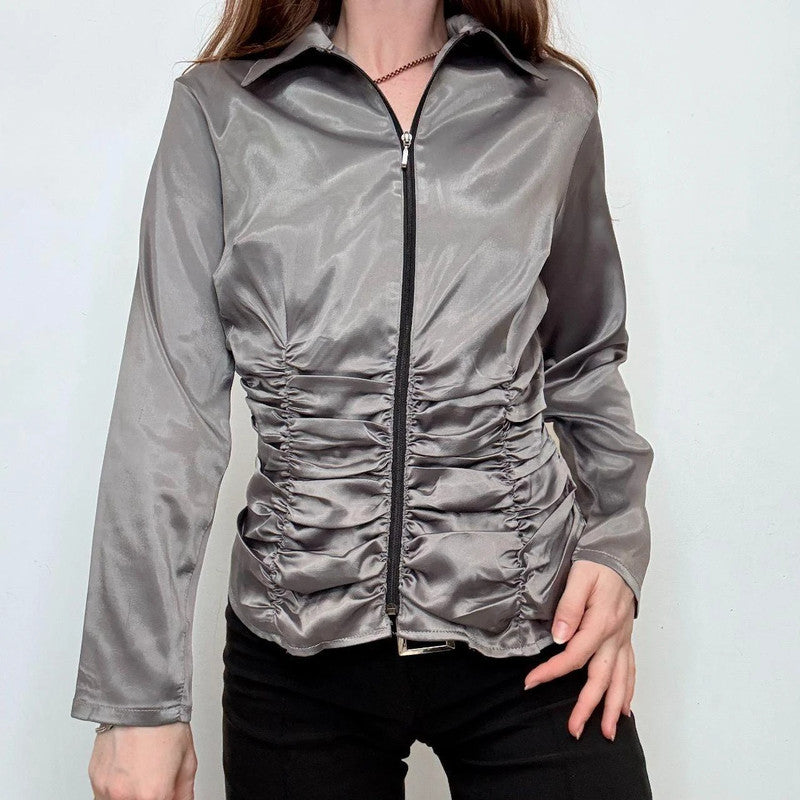 grey chrome gathered fitted shirt