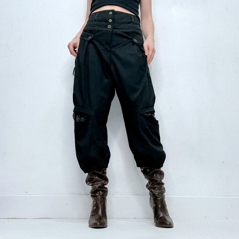 black structured barrel trousers