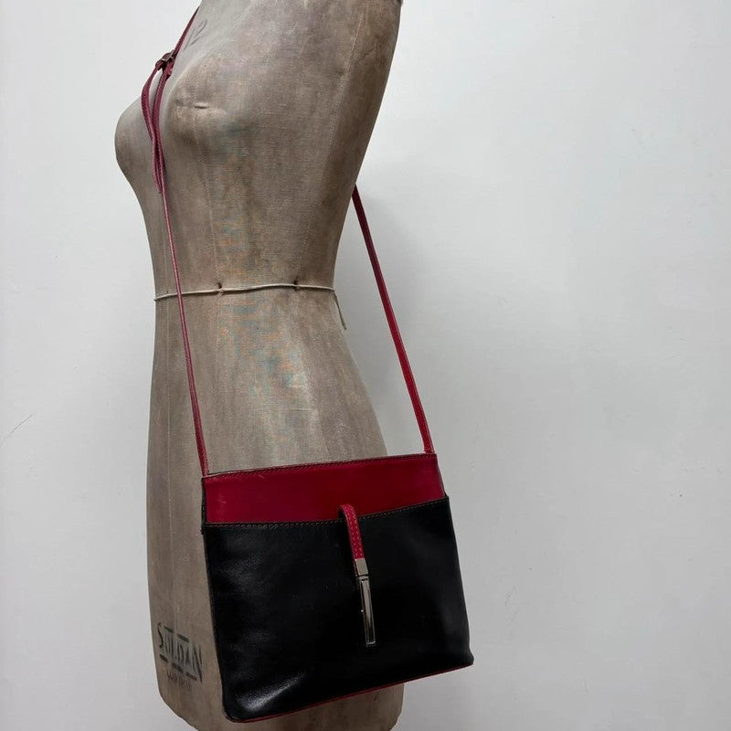 leather red and black crossbody bag