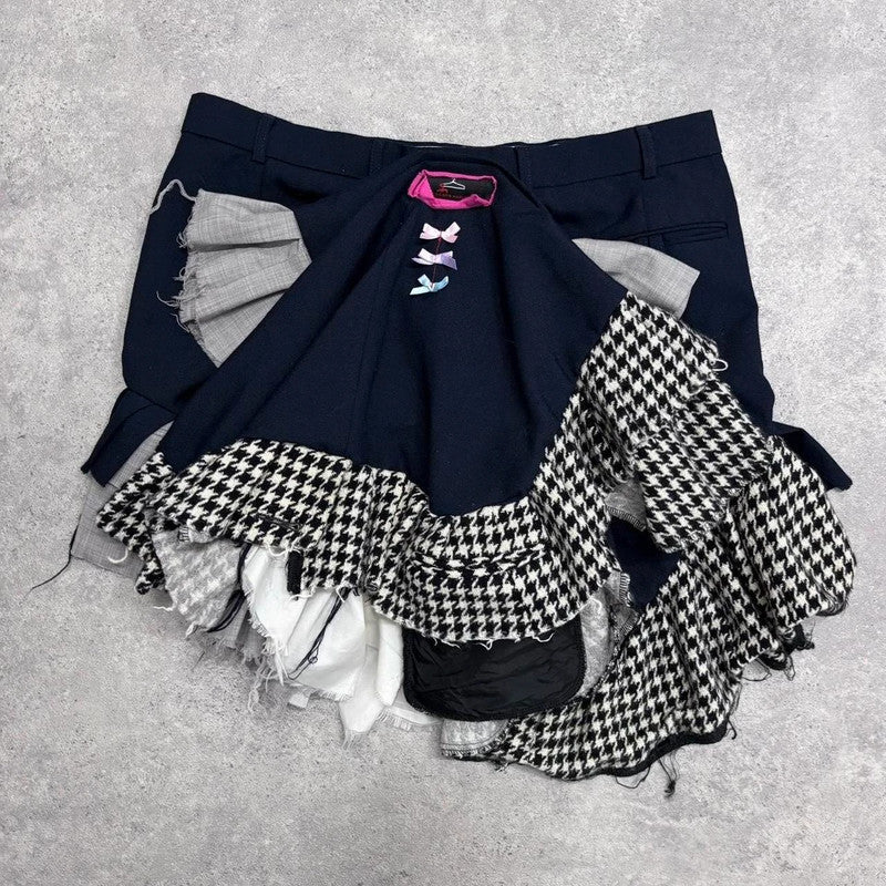 ruffle patchwork pleated mini skirt