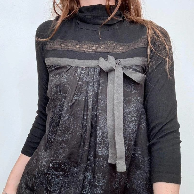 Cop Copine black flared grunge Bow shirt