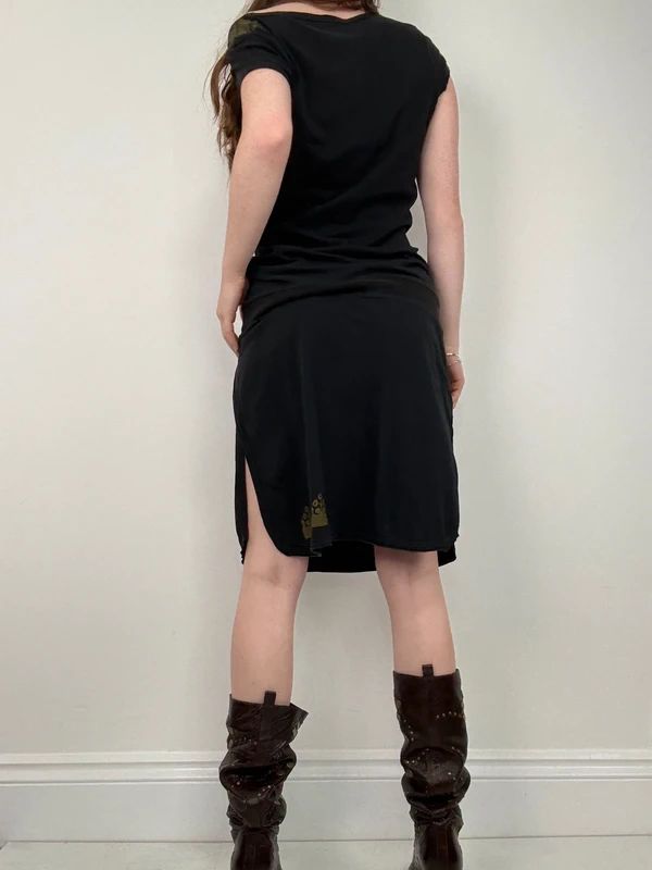 off the shoulder black slouchy drop waist dress