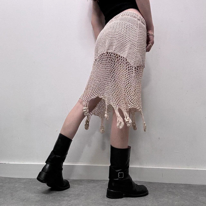 cream crochet lace sheer midi skirt