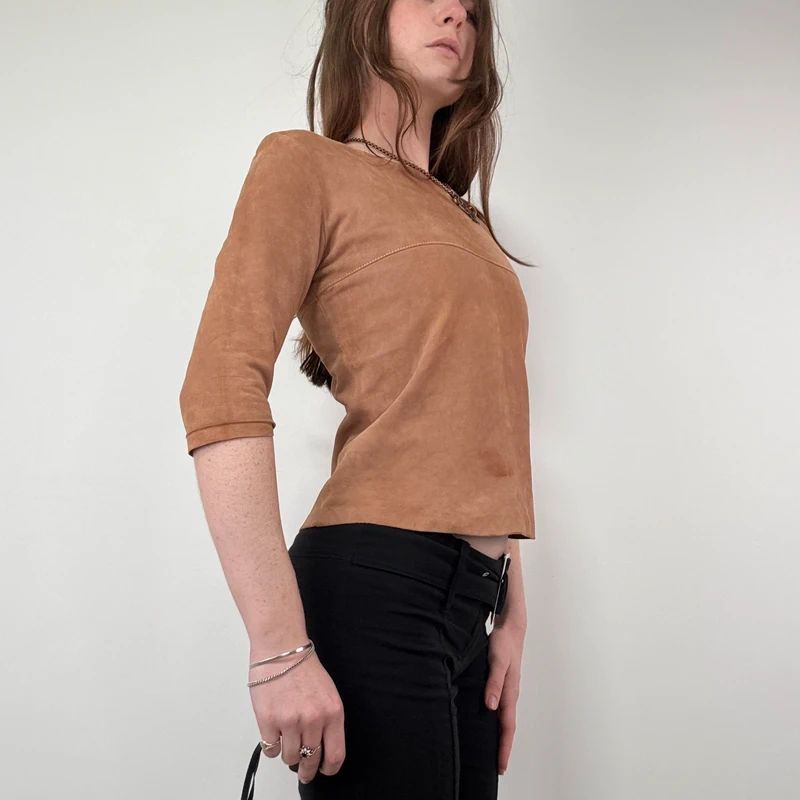 Boat neck Suede Fitted Top