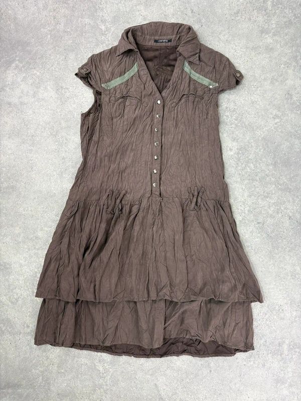 brown crinkle layered shirt dress