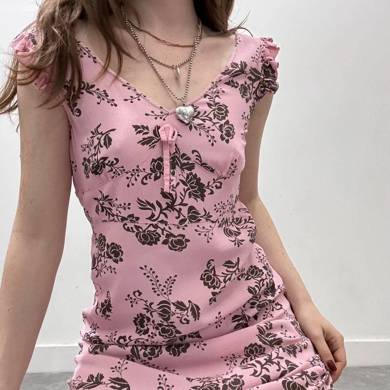 pink bias cut floral summer dress