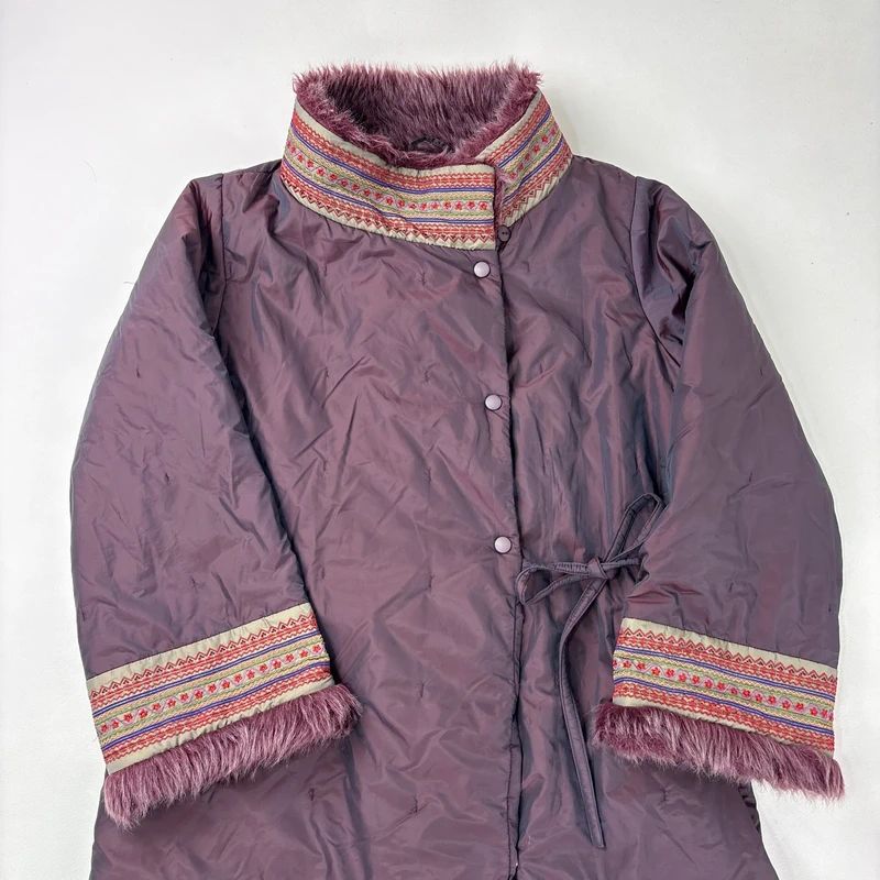 asymmetric embroidered longline puffa coat