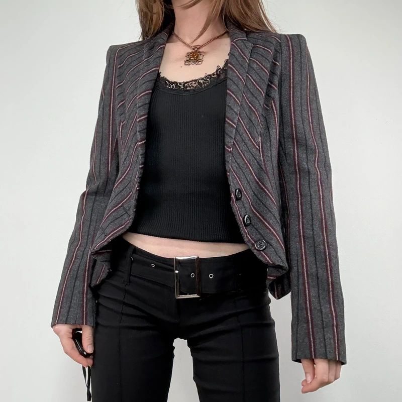 Striped fitted cropped archival blazer
