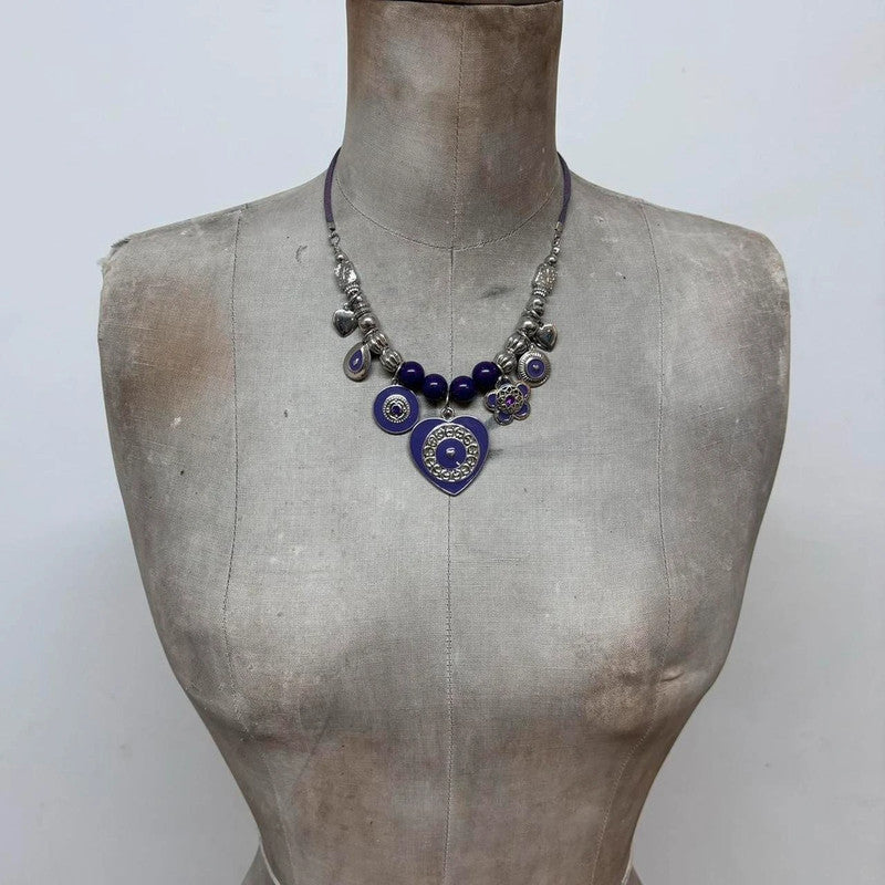 chunky boho beaded charm necklace