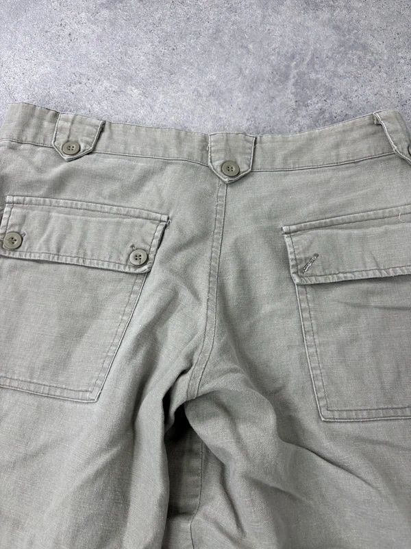 khaki linen cropped pleated capri utility pants