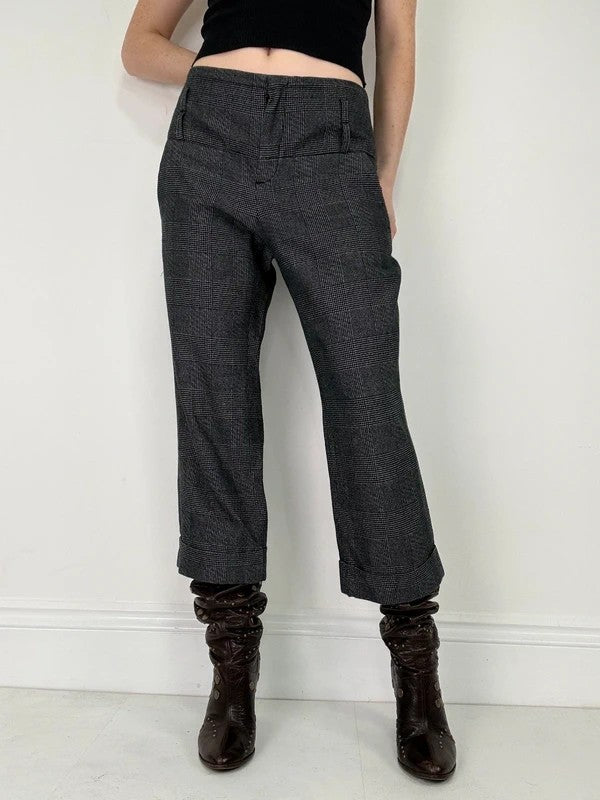 tartan checked grey cropped capri pants
