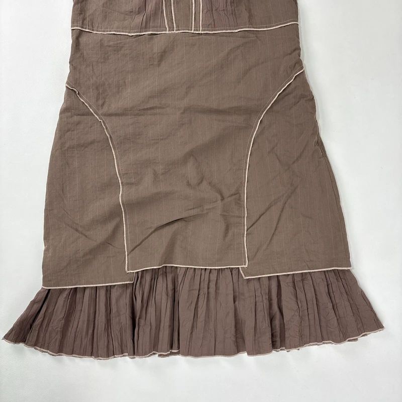 tan crinkle pleated midi dress