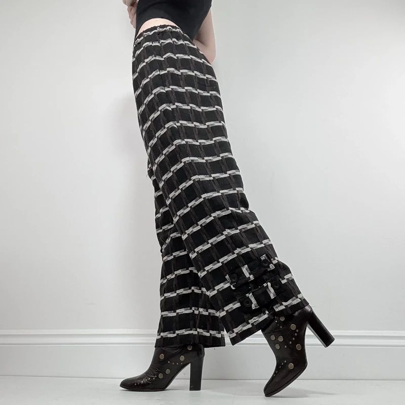 wide leg tartan checked structured trousers