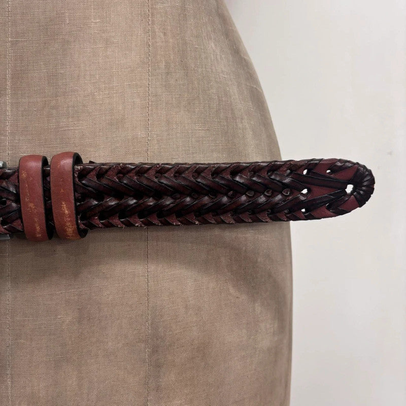 brown woven leather belt