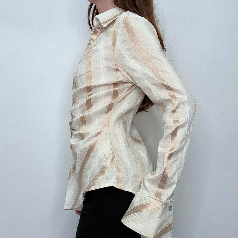 gathered cinched striped fitted shirt