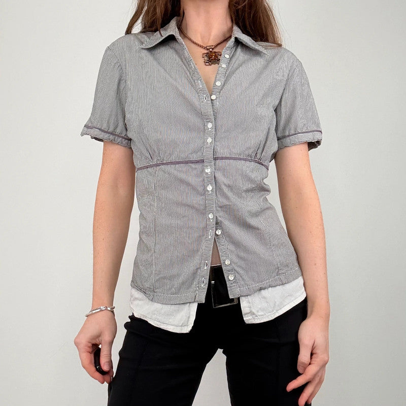 layered pinstripe short sleeve shirt