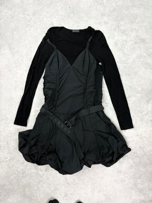 black grunge layered structured IKKS french midi dress