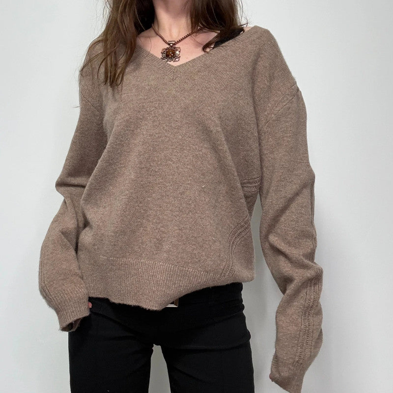 brown wool slouchy knit jumper