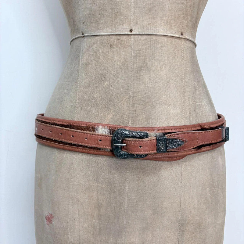 cowhide pony leather western belt