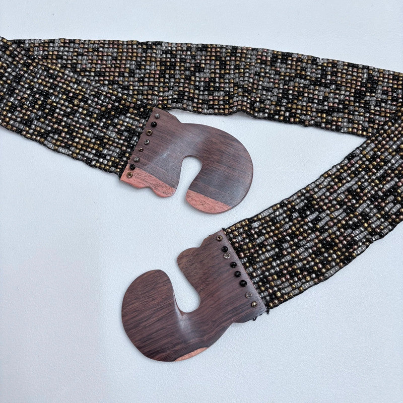 wide beaded wooden buckle belt
