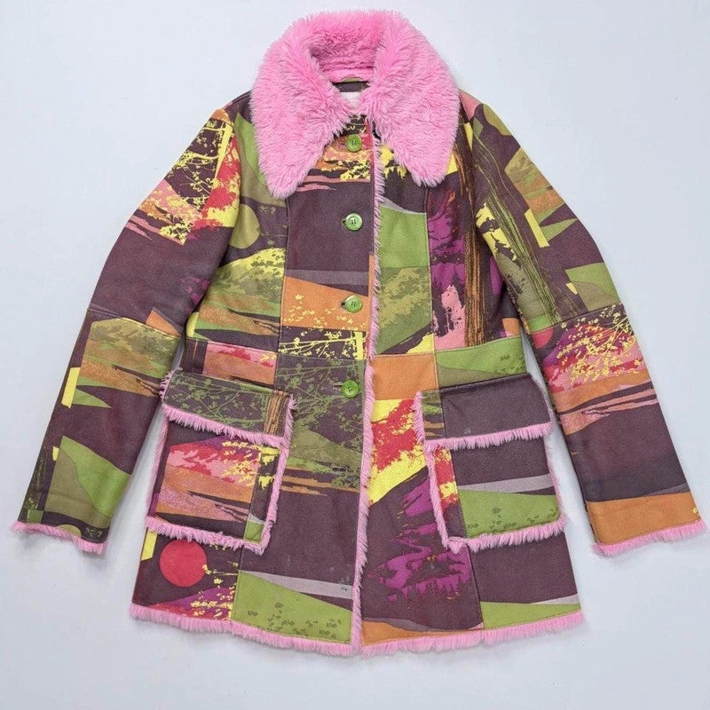 pink graphic Custo Barcelona patchwork  coat