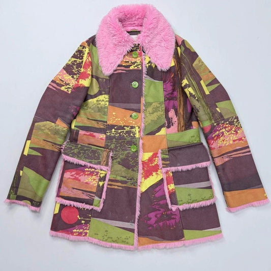 pink graphic Custo Barcelona patchwork  coat