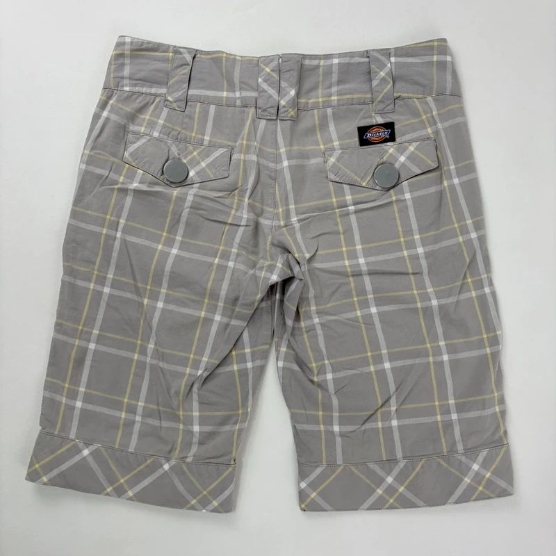 grey cropped tartan checked dickes shorts