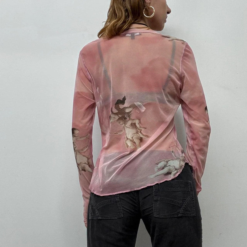sheer pink graphic print angel t-shirt
