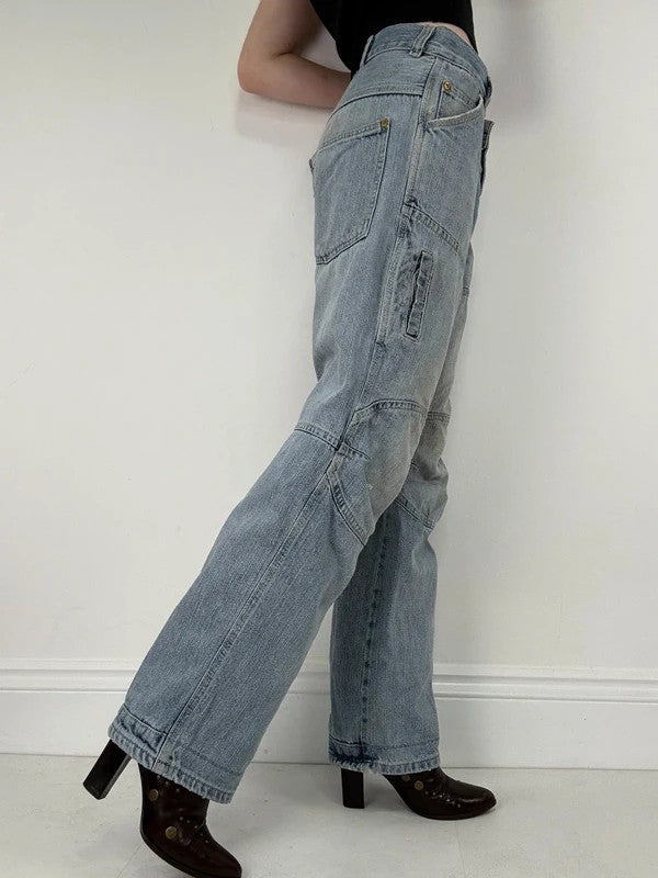 distressed light wash G-star raw cargo flare jeans