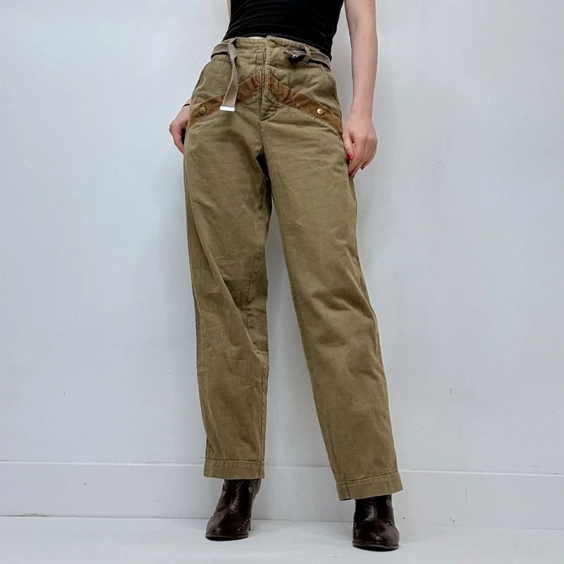 khaki retro corduroy military pants