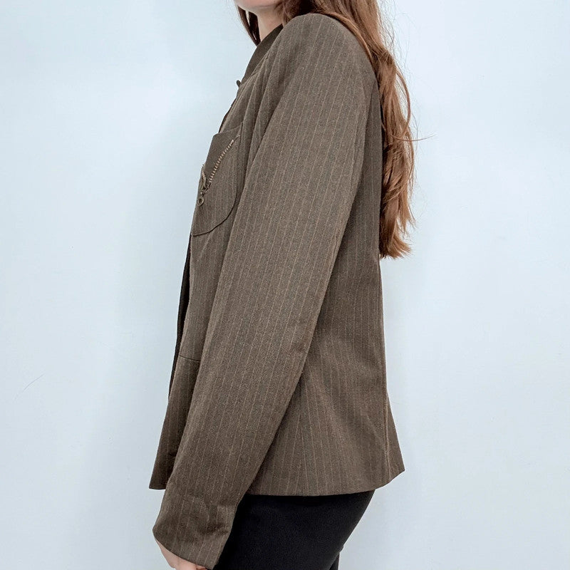 khaki pinstripe utility jacket