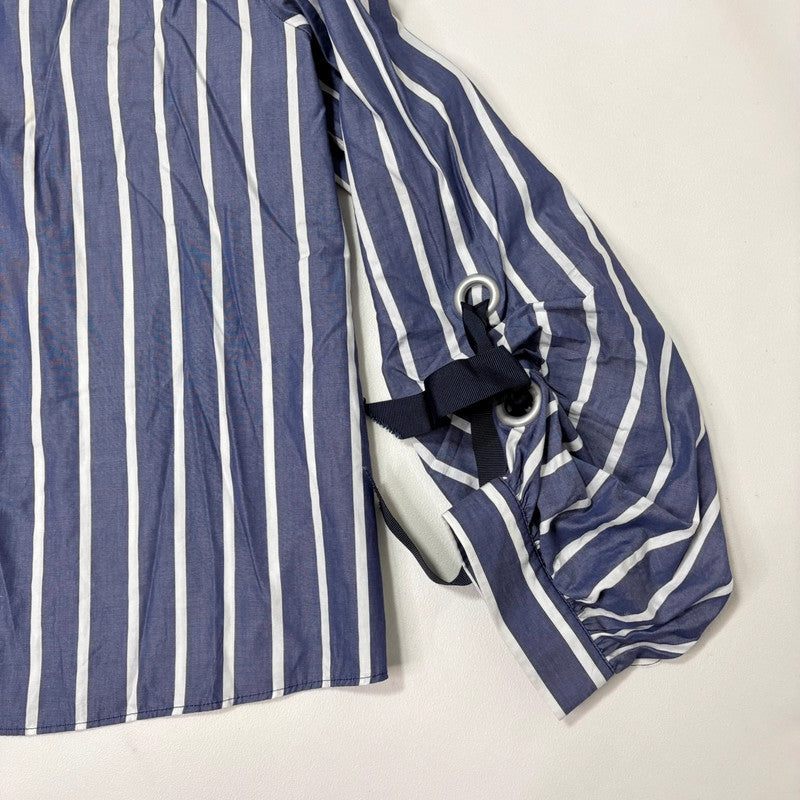 Navy striped balloon puff sleeve shirt