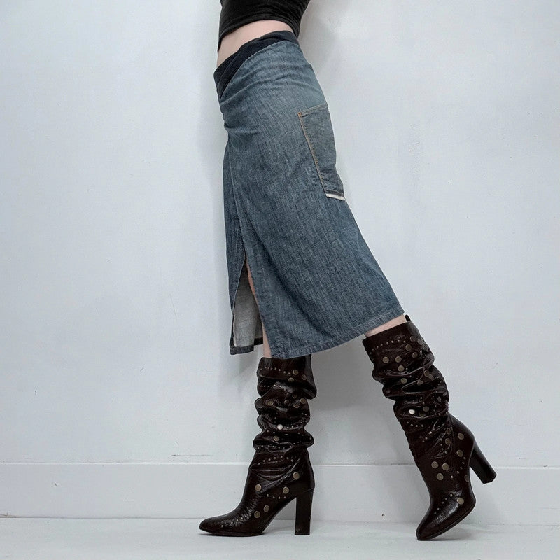 denim slit wrap skirt
