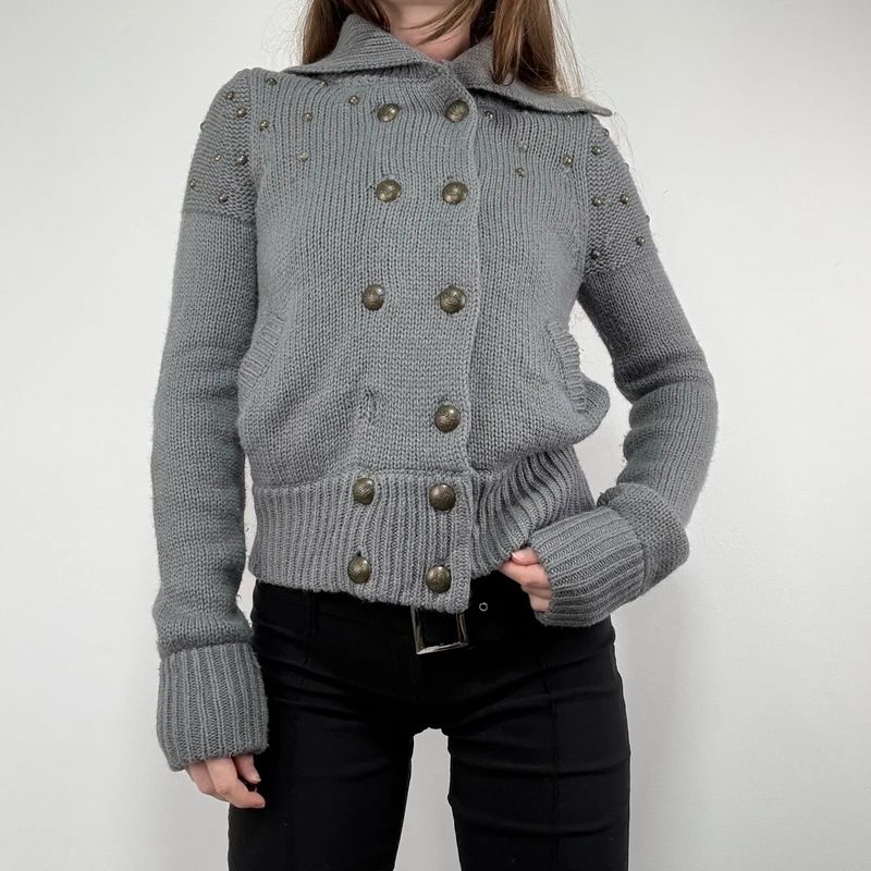 Grey knitted napoleonic cardigan