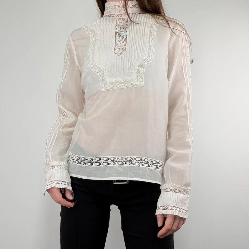 white pleated lace blouse