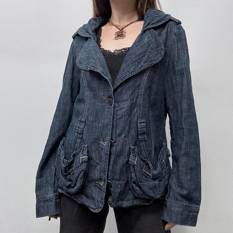 slouchy cargo denim blazer jacket