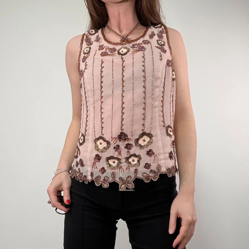 Pink Beaded embellished embroidered Vest top