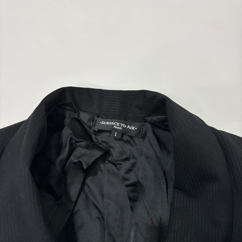 cropped black pinstripe asymmetric jacket