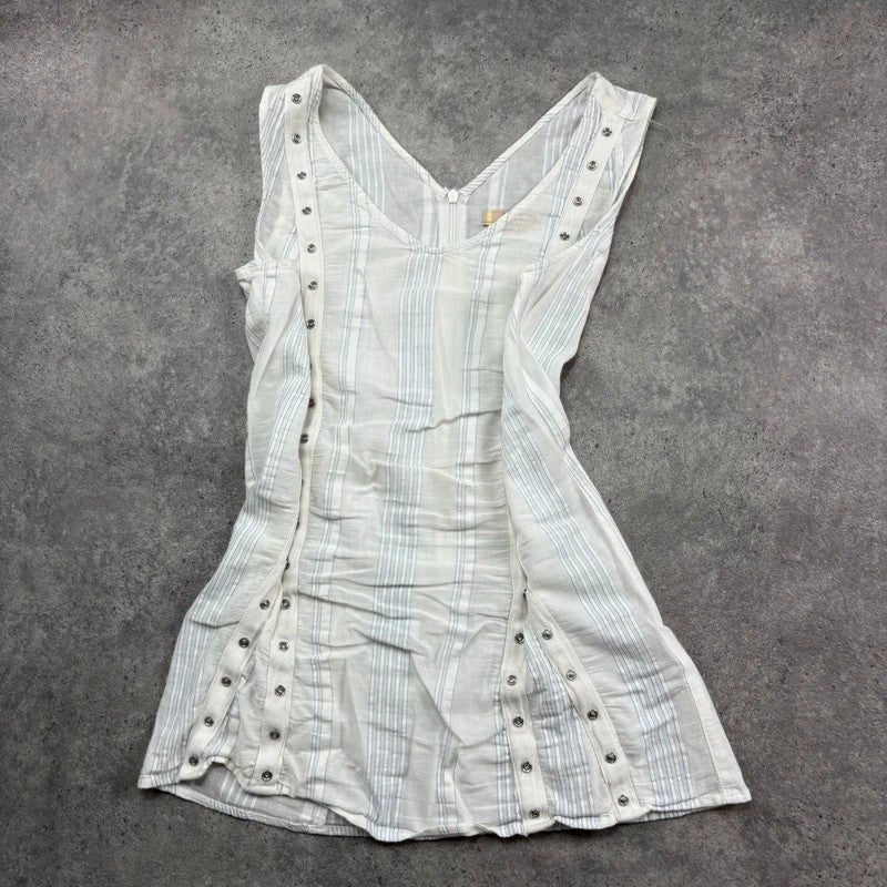 white cotton textured pinstripe popper vest top
