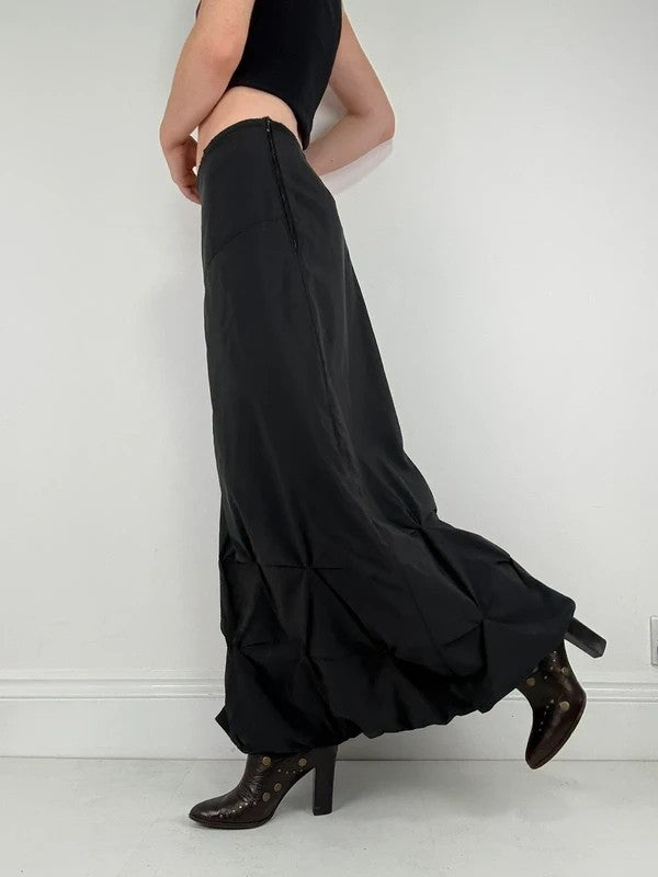Black pleated puff maxi cargo skirt
