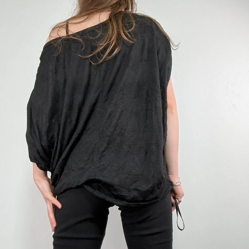 black graphic slouchy off the shoulder t-shirt