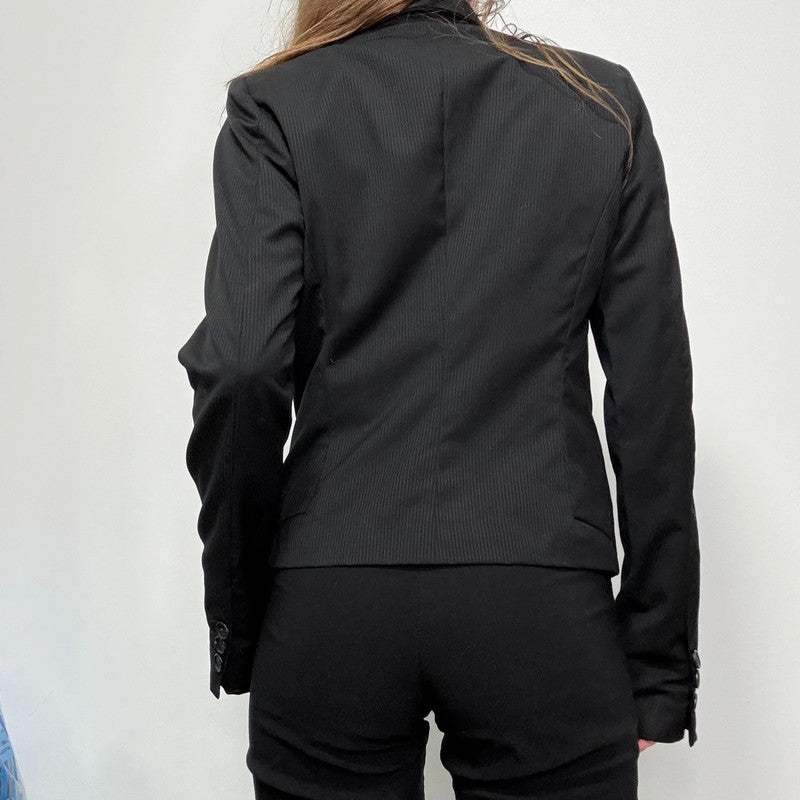 cropped black pinstripe asymmetric jacket