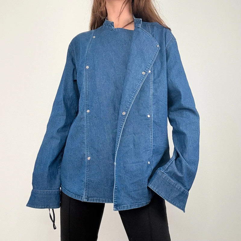 asymmetric denim chef shirt