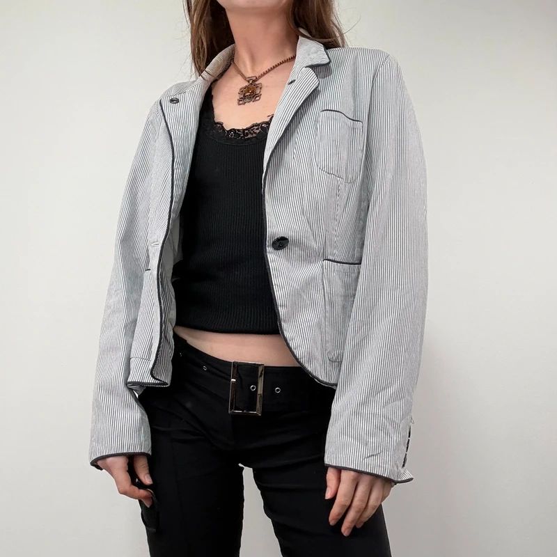 Pinstripe Flared Military Jacket