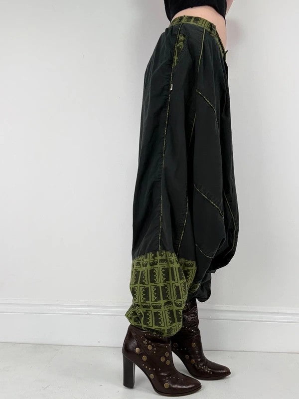 black cotton batwing puff harem trousers