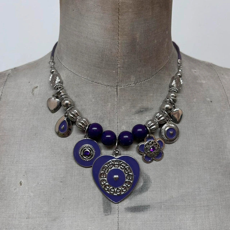 chunky boho beaded charm necklace
