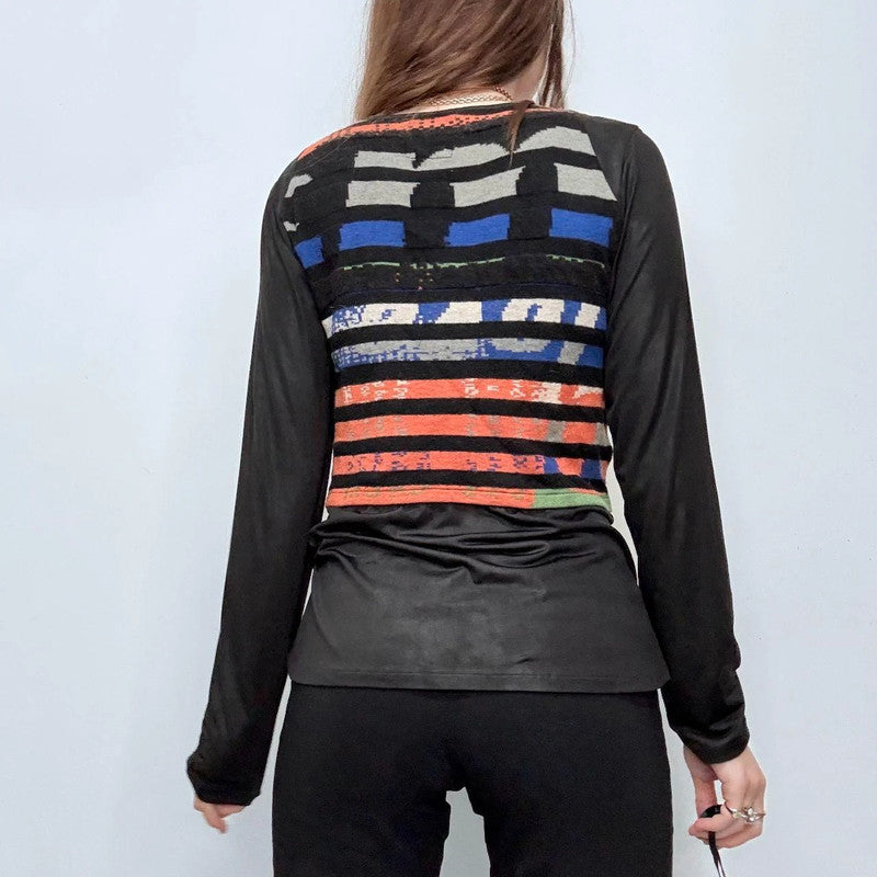 Printed black striped knit jumper top