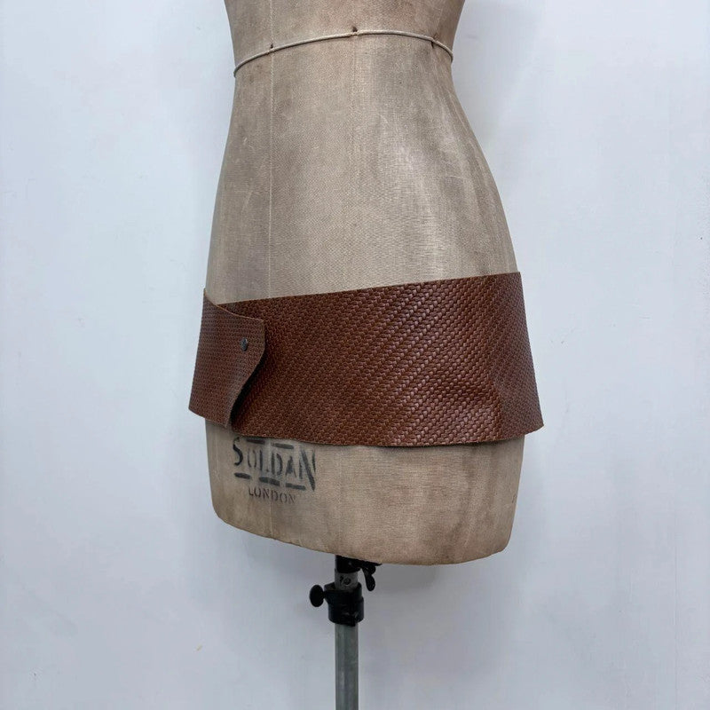 brown woven leather save the queen belt
